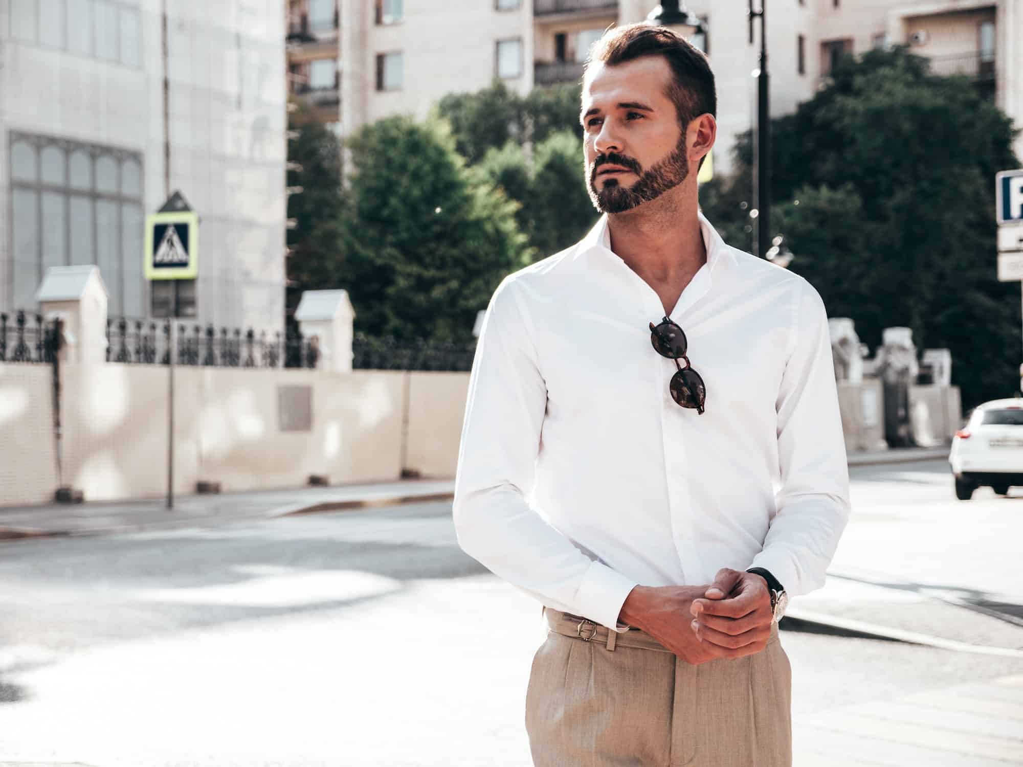 Handsome man posing in the street